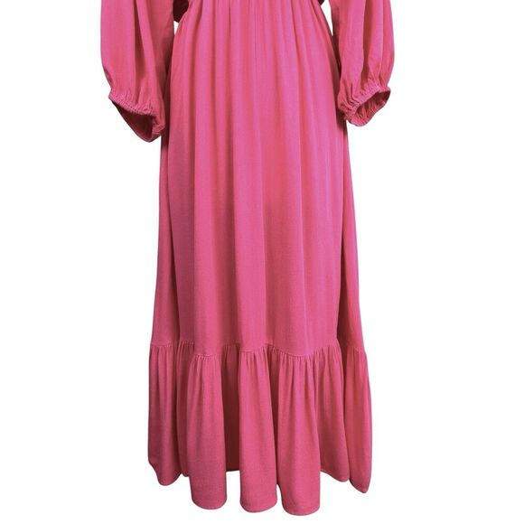 Umgee Women Tiered Midi Dress L Pink Balloon Sleeve Peasant Boho Cottagecore - Picture 9 of 16